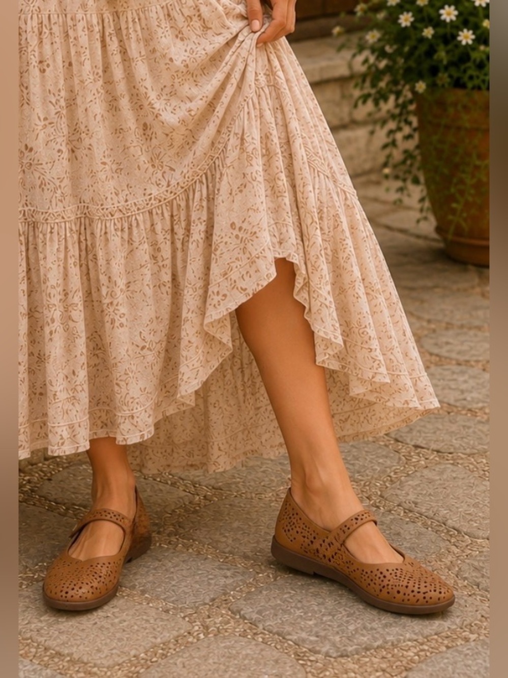 OluKai Nene Perf Mary Jane Flats Brown Perforated Leather w Asymmetrical Strap 8
